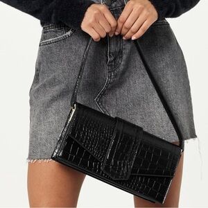 Black Crocodile-Embossed Women's Bag